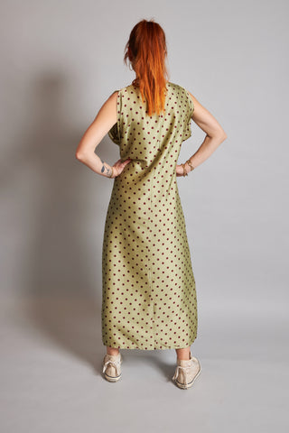 ALMA GREEN DRESS WITH RED DOTS