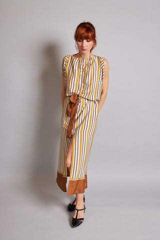 ALMA DRESS WITH MUSTARD AND BLACK STRIPES