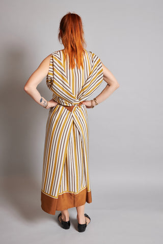 ALMA DRESS WITH MUSTARD AND BLACK STRIPES