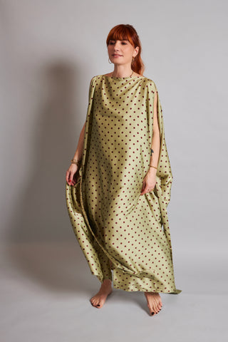 ALMA GREEN DRESS WITH RED DOTS